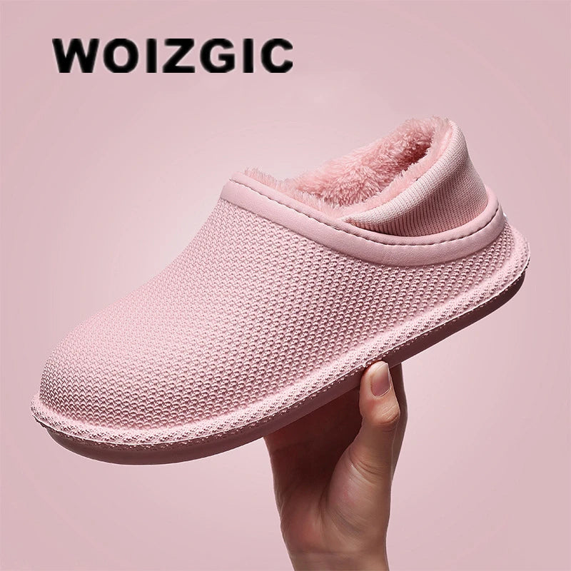 WOIZGIC Women's Female Indoor Warm Shoes Slippers Autumn Winter Fur Plush EVA Plus Size 35-45