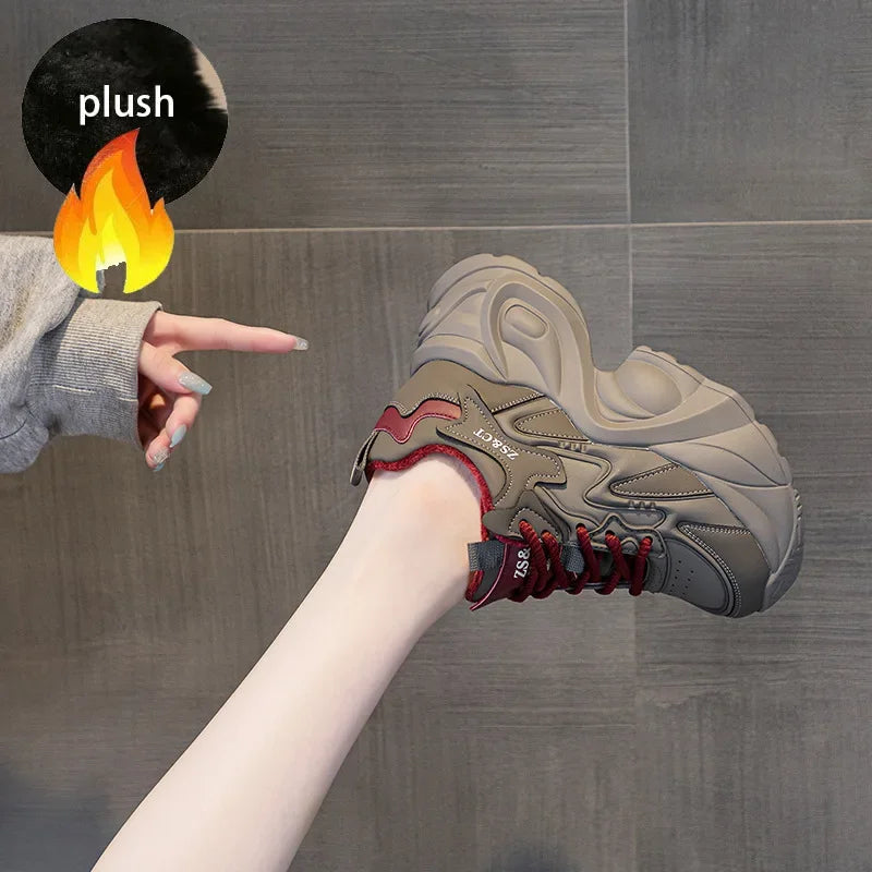 Koznoy 7cm Cow Genuine Leather Autumn Boots Spring Fashion Platform Chimney Ankle Booties Moccasins Women Chunky Sneakers Shoes