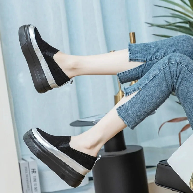 Fujin 8cm Genuine Leather Synthetic Cow Suede Platform Wedge Casual Summer Chunky Sneaker Pumps Comfy High Brand Autumn Shoes