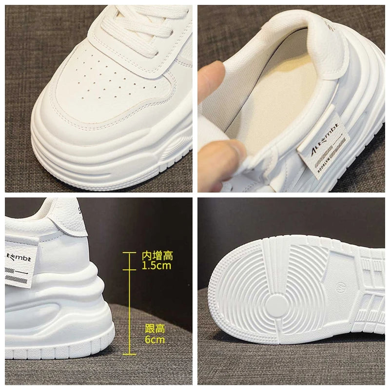 Fujin 7.5cm Women Cow Genuine Leather Spring Autumn Chunky Sneaker Ankle Microfiber Platform Wedge Vulcanize Ankle Booties Shoes