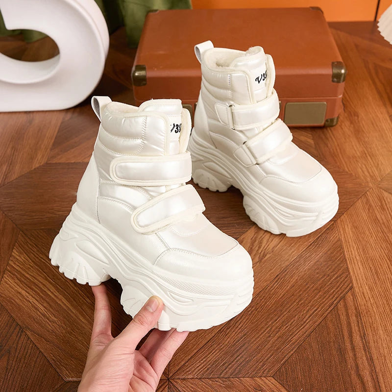 AUTUSPIN Winter High Platform Women Snow Boots Warm Plush Fashion Thick Soled Ankle Boot Female Height Increasing Non-slip Shoes