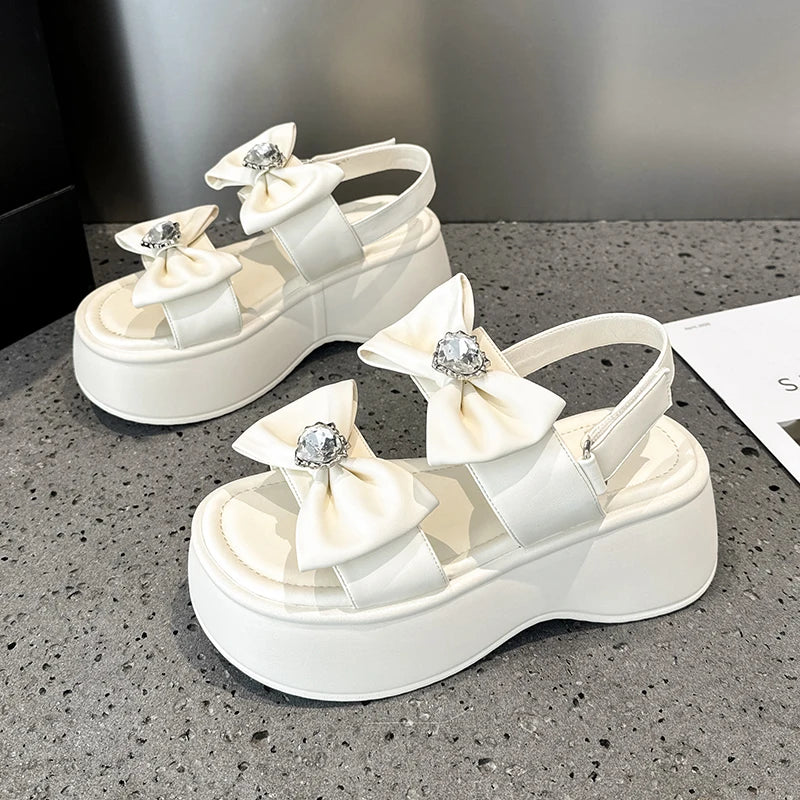 AUTUSPIN Fashion Women Chunky Sandals Summer New Platform Wedges Ladies Thick Soled Shoes Female Butterfly Sweet Block Heels