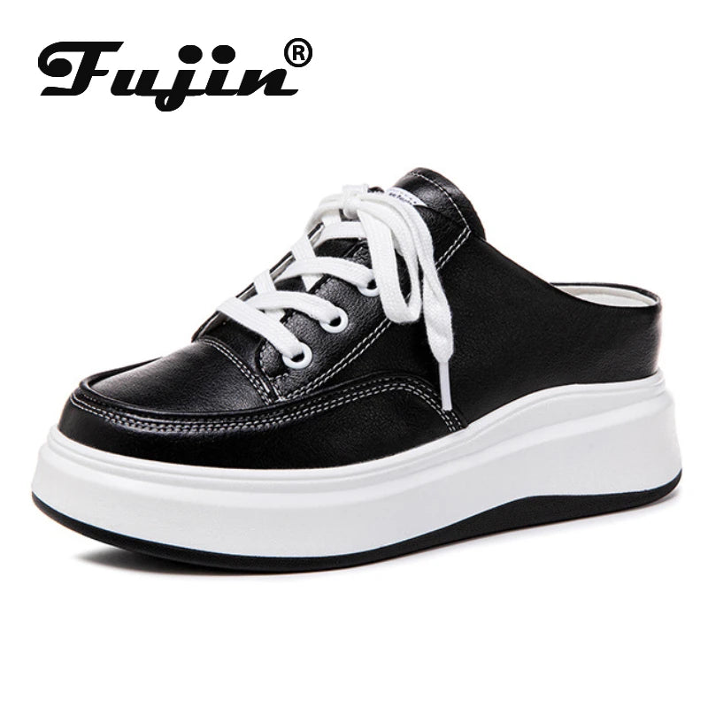 Koznoy 7cm Genuine Leather Comfy Casual Breathable Platform Wedge Slipper Fall Ladies Vulcanize Women Chunky Sneakers High Brand