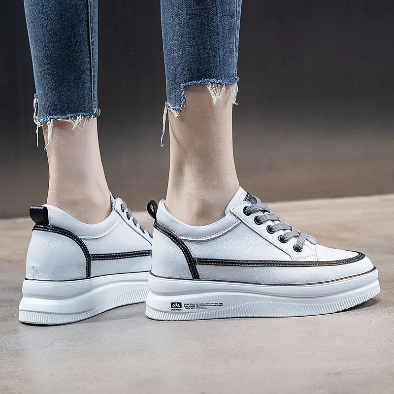 Fujin 6cm Genuine Leather Women Shoes Platform Wedge Sneakers Women Shoes 2024 Spring Autumn Air Mesh Breathable Shoes