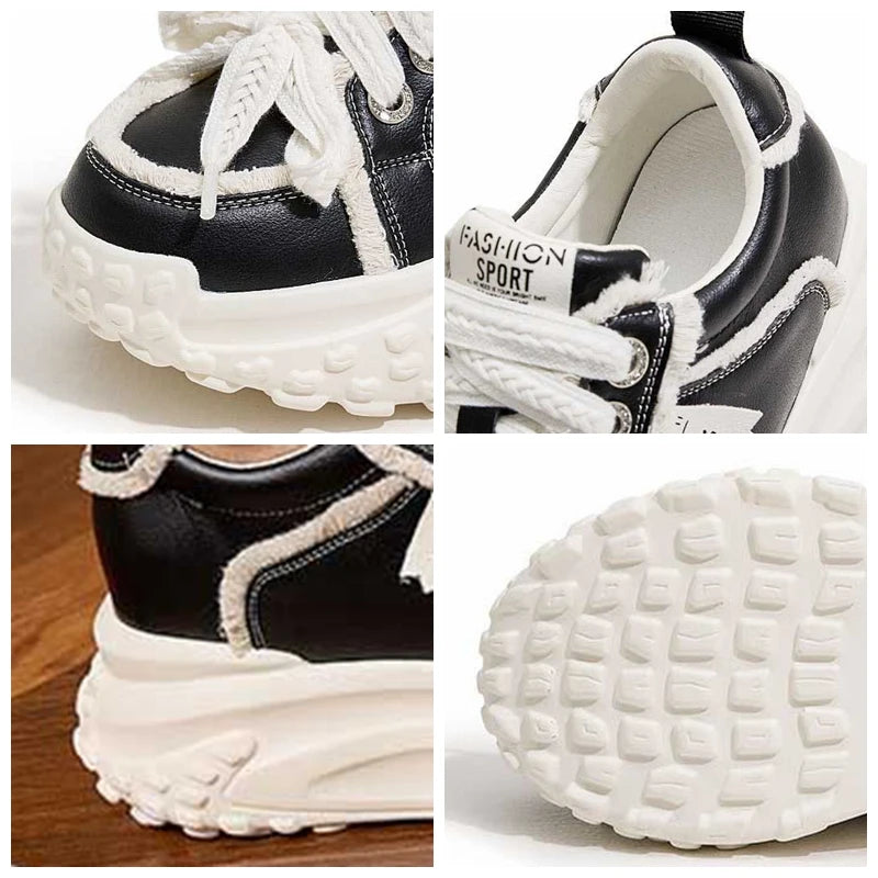 Fujin 7.5cm Microfiber Leather Vulcanize Ankle Flats Autumn Booties Breathable Summer Women Chunky Sneaker Comfy Spring Shoes