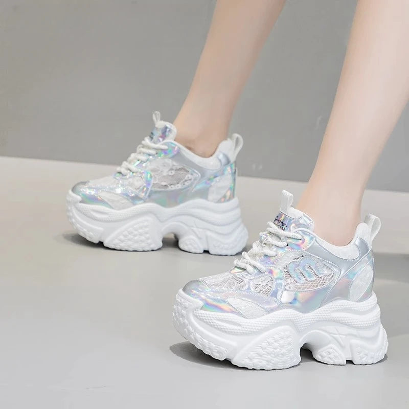 Autuspin Lace Mesh Women's Vulcanize Shoes Summer Fashion Brand High Quality Ladies Platform Chunky Sneakers Woman Size 34-39