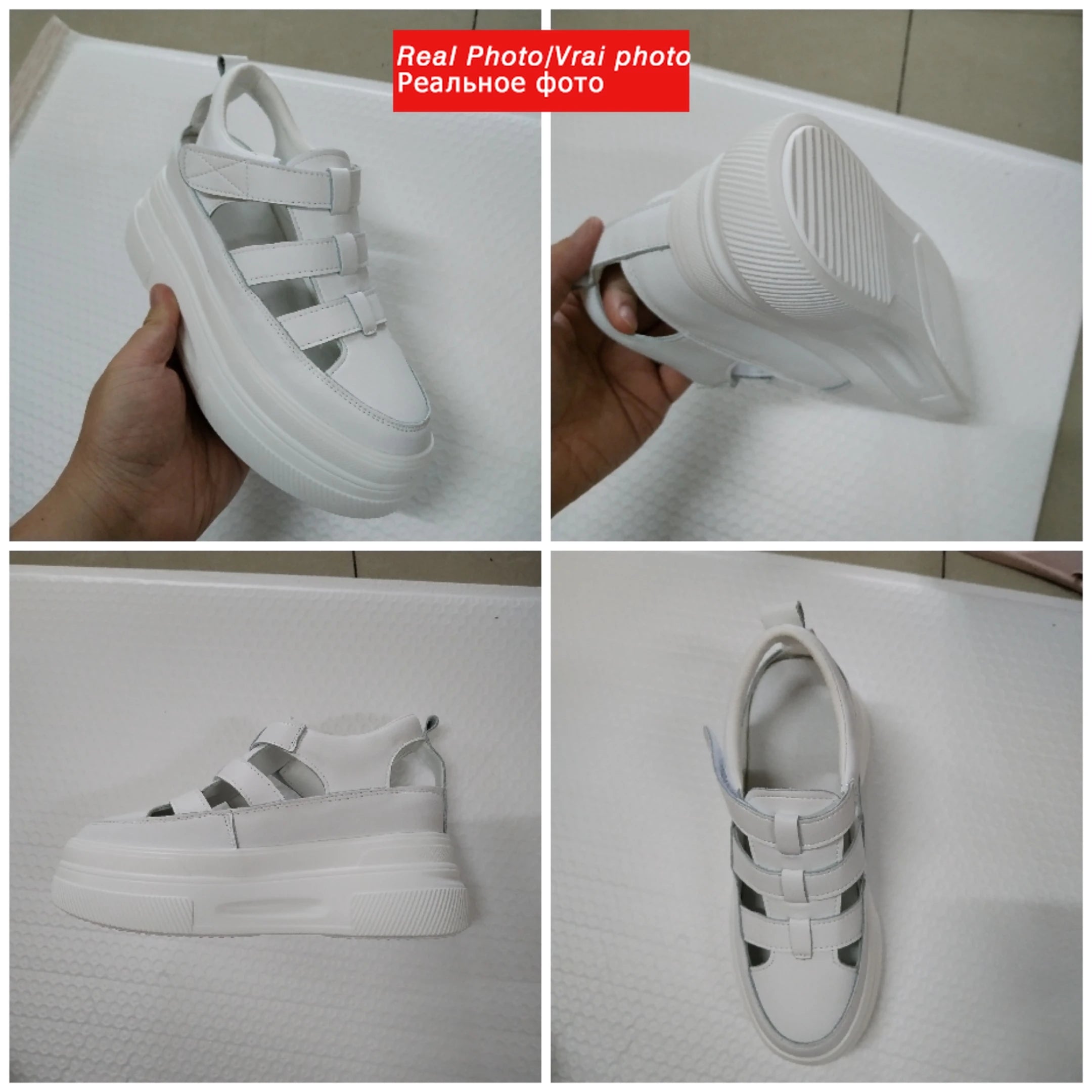 Fujin 7cm Full Cow Genuine Leather Women Summer Shoes Platform Sandals Wedge Heel Slides Slippers Beach Shoes Hook Loop 2024