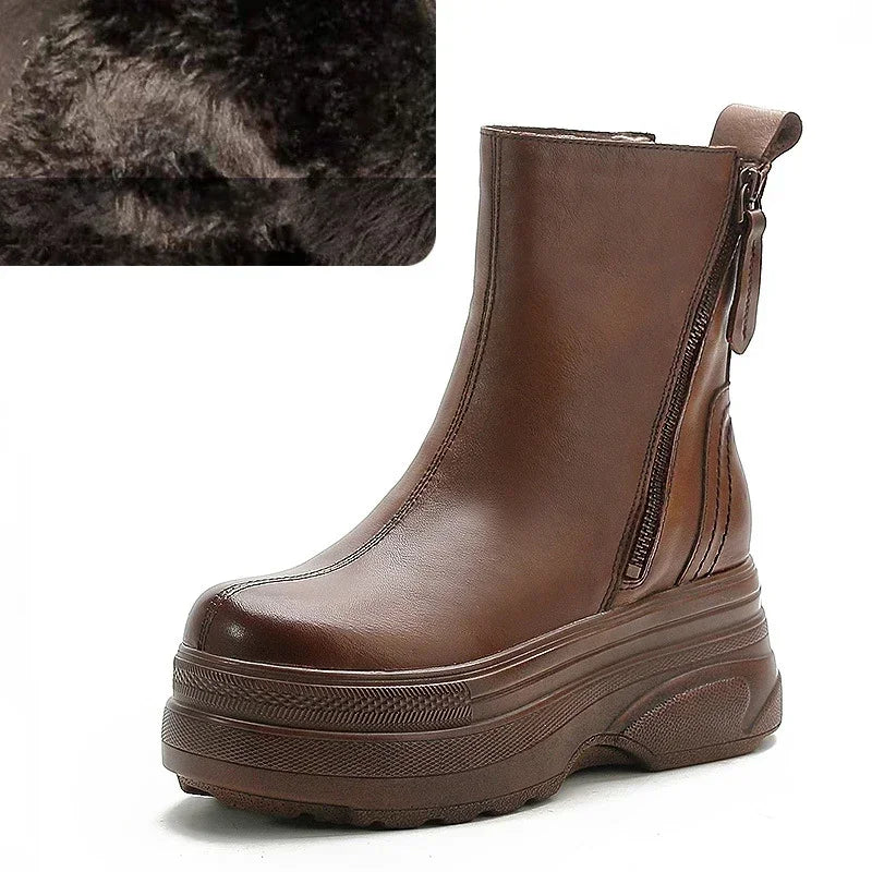 Fujin 7cm  Women Comfy Spring Booties ROME Fashion Shoes Cow Natural Genuine Leather Autumn Platform Wedge Ankle Boots Autumn