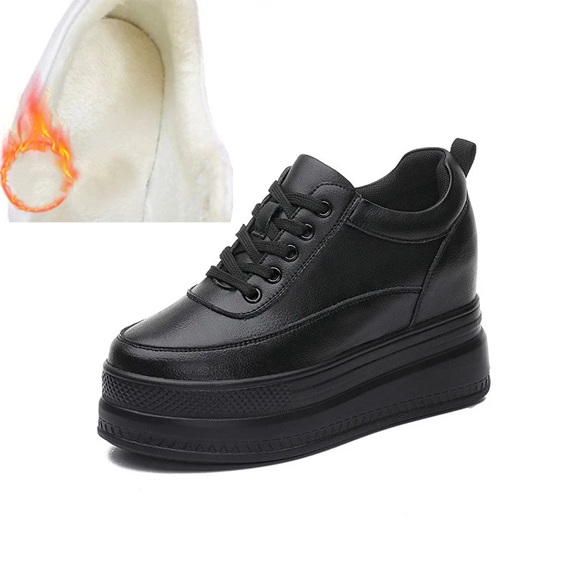 fujin 9cm platform heel wedge shoes sneakers pumps white platform air mesh hollow pumps shoes women  zapatos de mujer