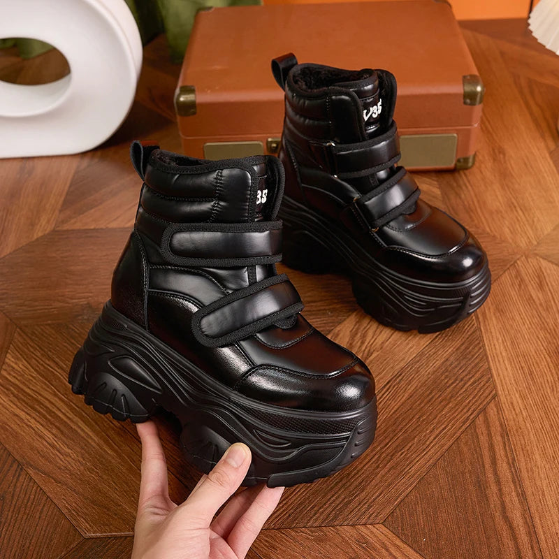 AUTUSPIN Winter High Platform Women Snow Boots Warm Plush Fashion Thick Soled Ankle Boot Female Height Increasing Non-slip Shoes