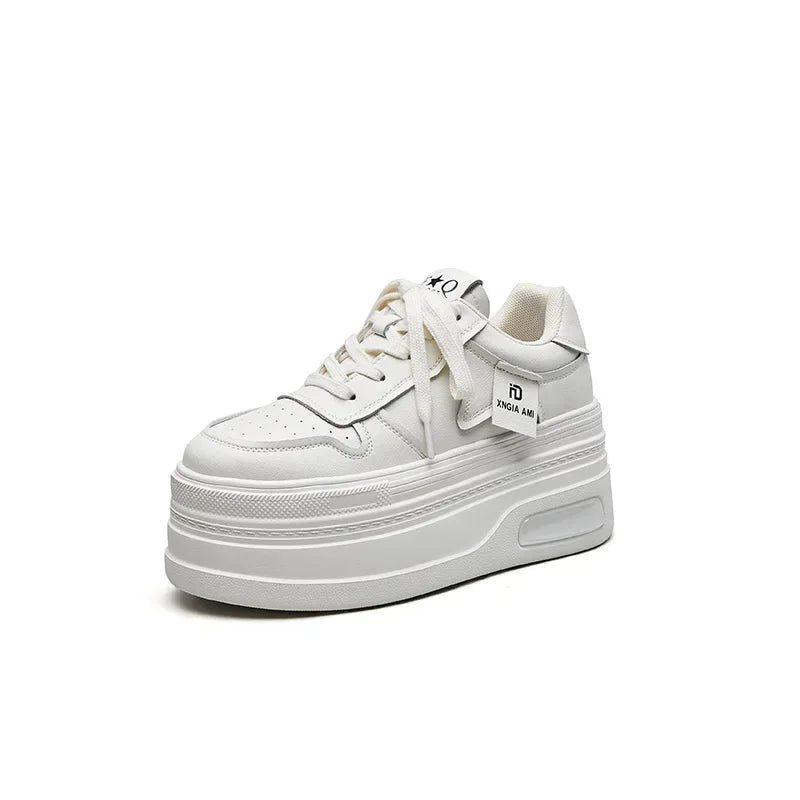 Fujin 9cm Platform Wedge Sneakers Genuine Leather Comfy Breathable Skate Board Vulcanized Chunky Hidden Heel Block Boots Shoes