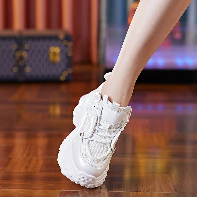 AUTUSPIN 9cm Hidden Heels Women Sneakers Newest Winter Autumn Genuine Leather Sports Walking Shoes Female Breathable Shoes Comfy