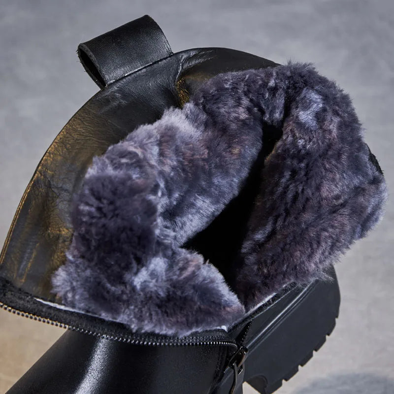 DRKANOL Fashion Women Winter Snow Boots 100% Natural Wool Genuine Cow Leather Thick Heel Platform Shearling Fur Warm Ankle Boots