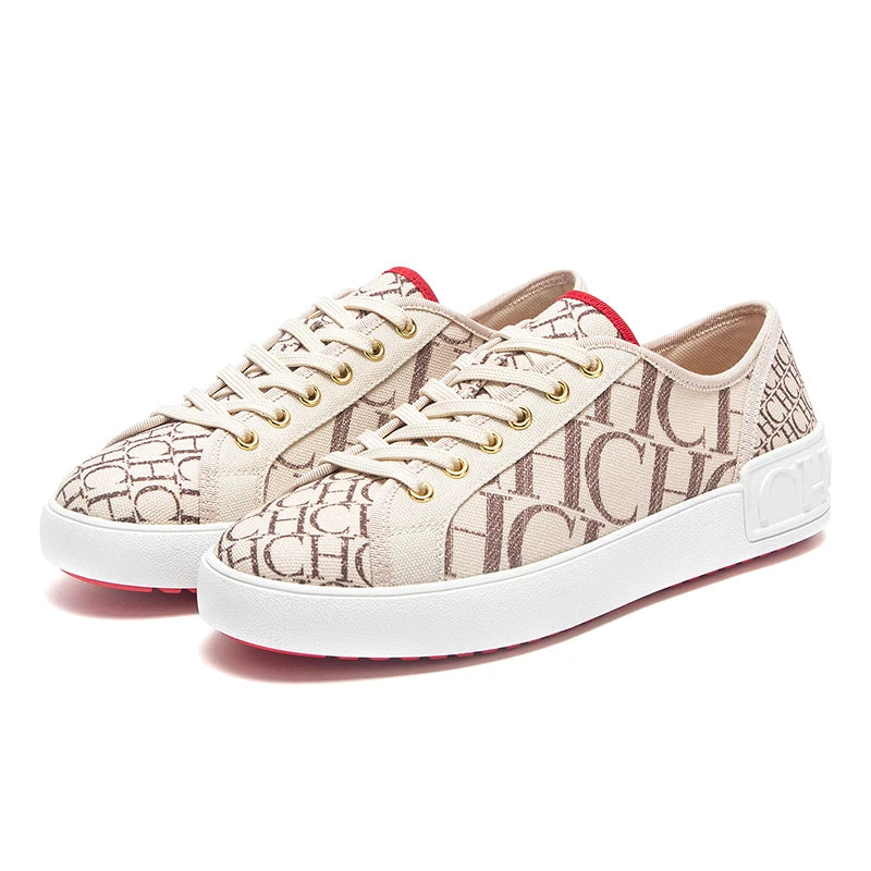 Shoes for woman Luxury brand canvas shoes girls' casual shoes, lace-up flat sneakers student-style lettered casual shoes