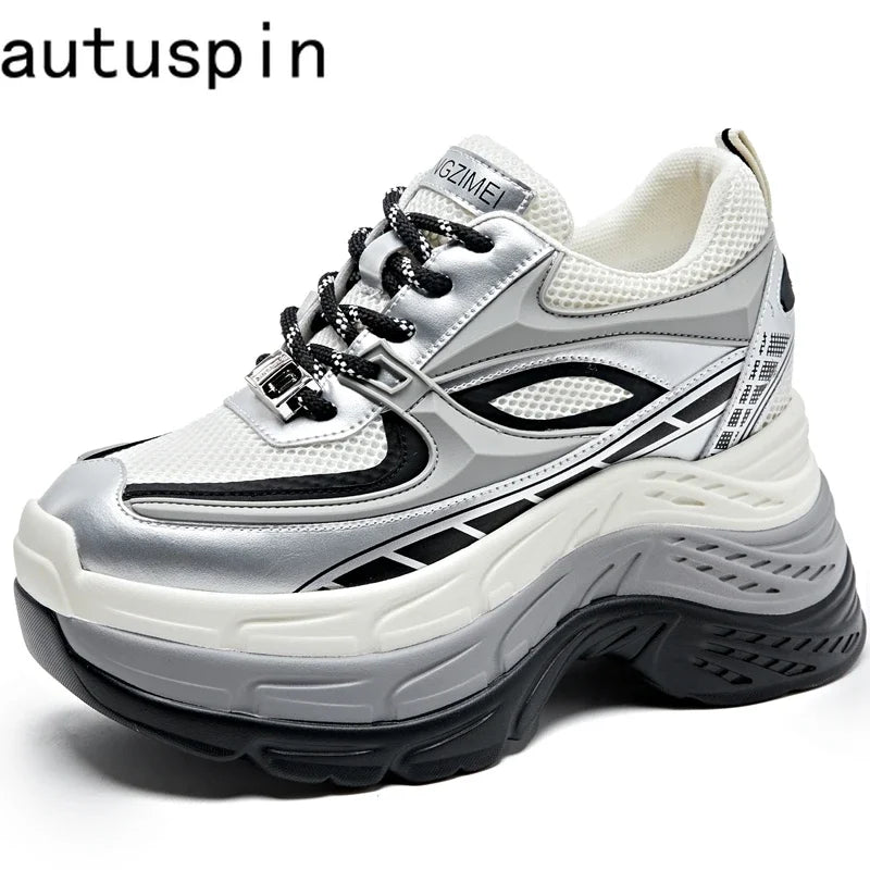 AUTUSPIN 6cm Women Luxury Sneakers Platform Chunky Winter Autumn Comfy Vulcanize Shoes Genuine Leather Fashion Retro Sneaker