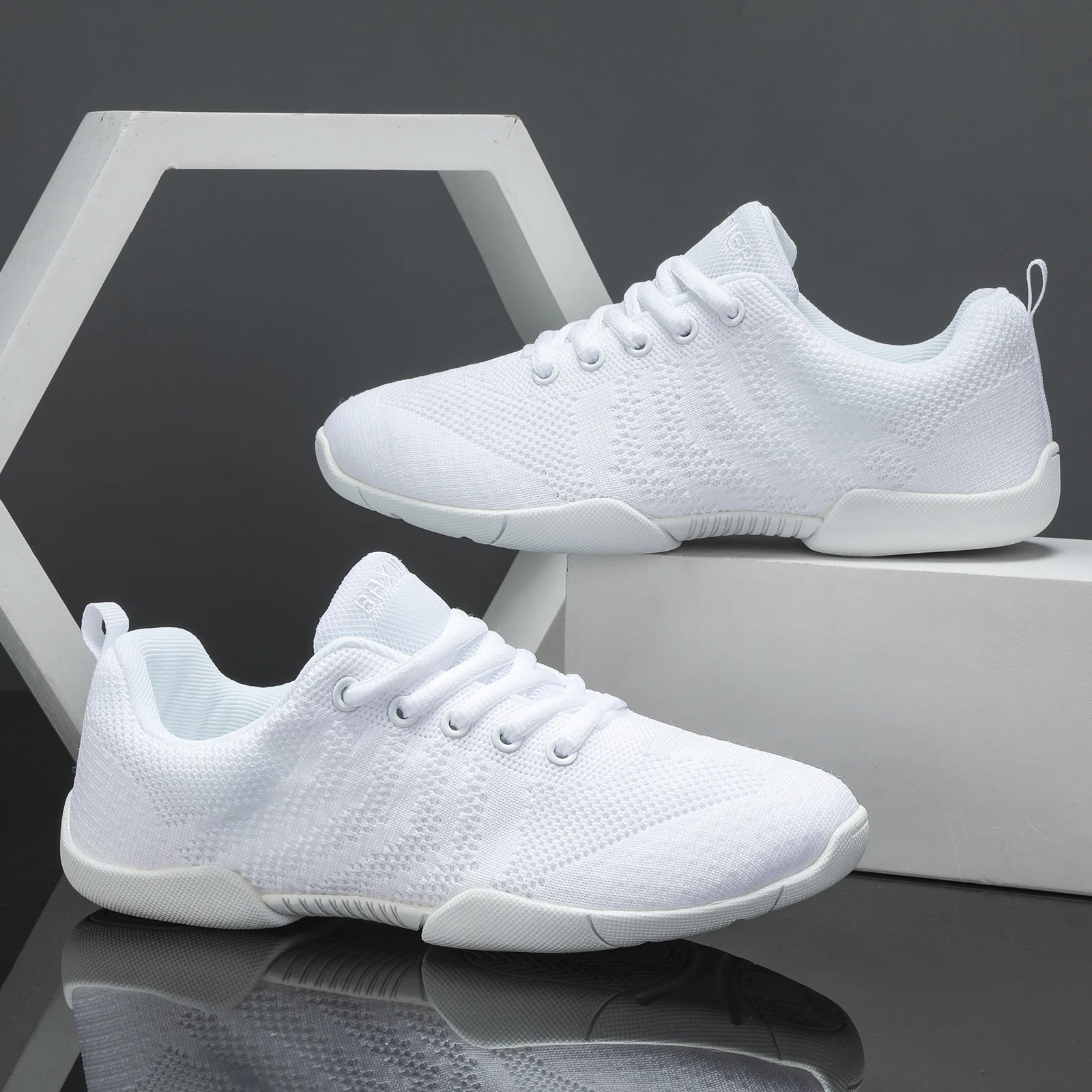 BAXINIER Girls White Cheer Shoes Trainers Breathable Training Dance Tennis Shoes Lightweight Youth Cheer Competition Sneakers