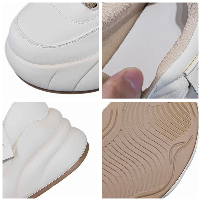 Koznoy 7cm Cow Genuine Leather Women Platform Wedge Fashion Lace Up Shoes Vulcanize Chunky Sneaker Ladies Fashion Vulcanize