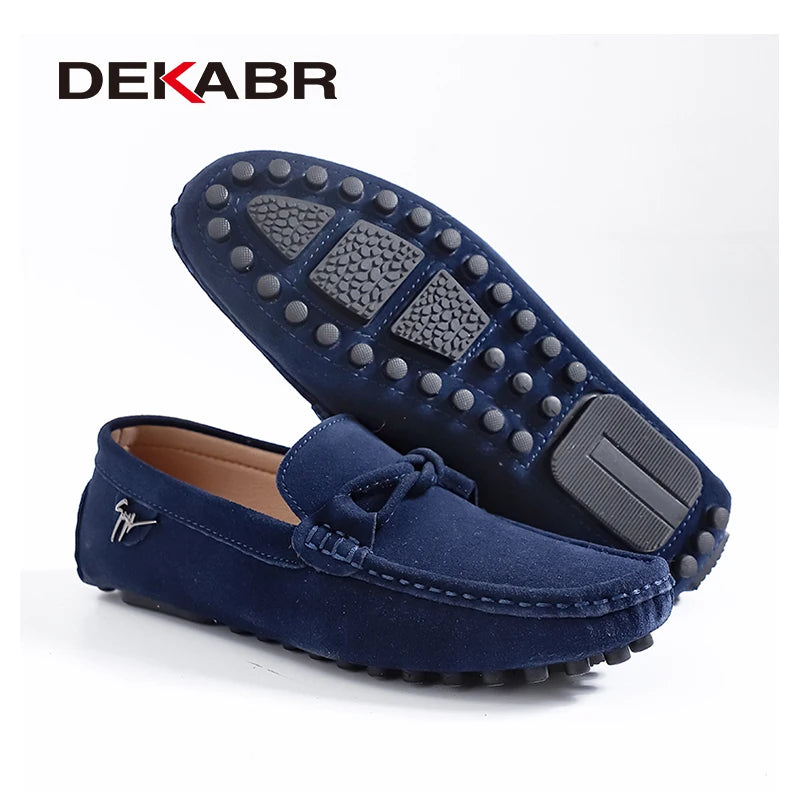 DEKABR Men Cow Suede Shoes Minimalist Bow Designer Fashion Ultra Light Breathable Quality Slip On Non-Slip Loafers Size 38-47