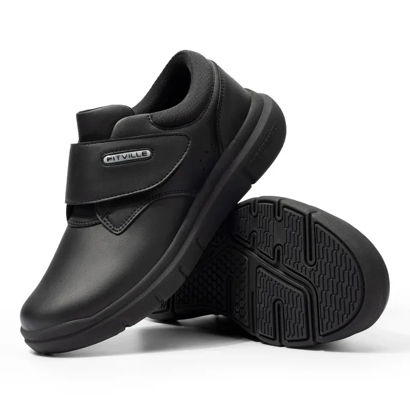 Extra Wide Men'S Shoes Leather Diabetic Walking Shoes For Elder Orthopedic Toes Swollen Feet Non-Slip With Arch Support