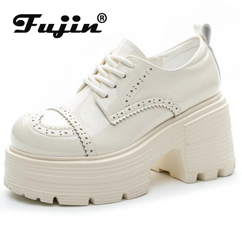 Fujin 9cm Genuine Leather Boots Autumn Female Women Boots Casual Spring Pumps Mary Jane Platform Wedge Flats Breathable Shoes