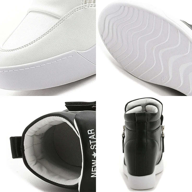 Fujin 6.5cm 2024 Summer Autumn Platform Wedge Heel Boots Women Shoes Fashion Casual Zip Botas Platform Female Leather Sneakers