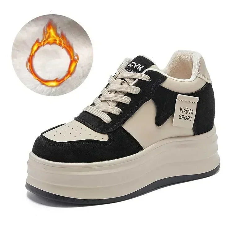 Koznoy 8.5cm Cow Suede Genuine Leather Platform Flats Autumn Spring Loafer Chunky Sneaker High Brand Comfy Vulcanize Women Shoes