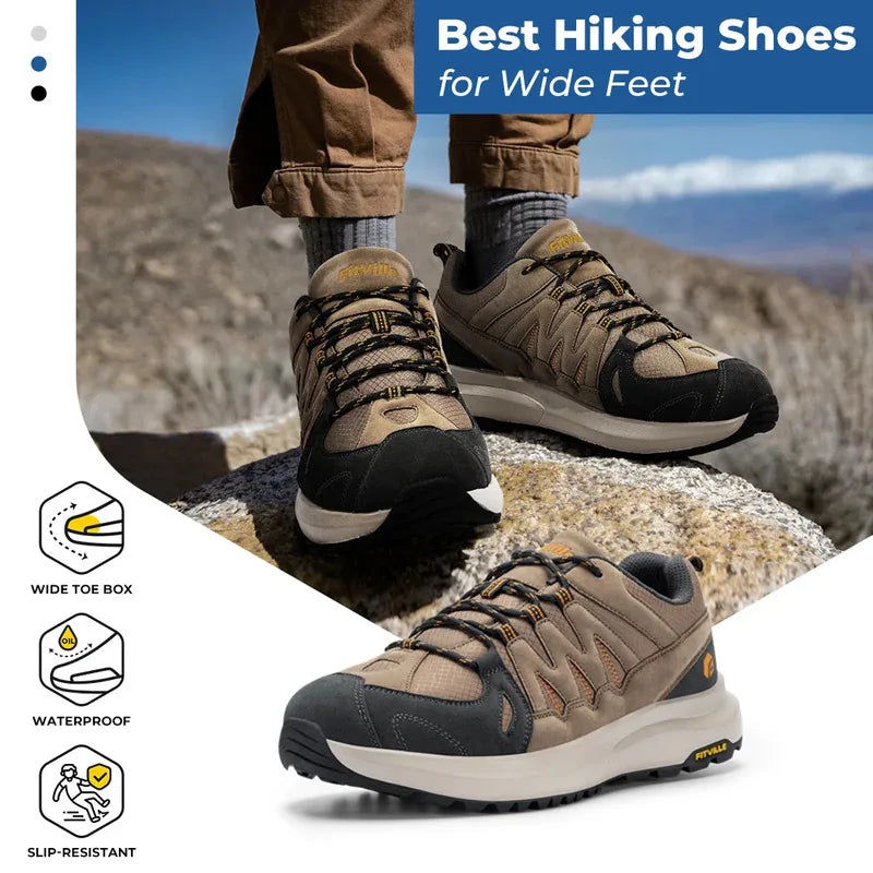 FitVille Wide Men'S Shoes Wide Hiking Waterproof Outdoor  Work Go Walking  Sneakers  With  Arch  Support For Heel Pain Relief