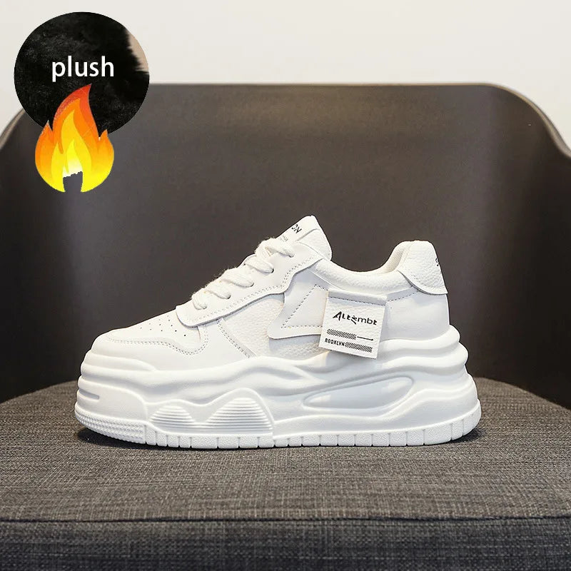 Fujin 7.5cm Women Cow Genuine Leather Spring Autumn Chunky Sneaker Ankle Microfiber Platform Wedge Vulcanize Ankle Booties Shoes