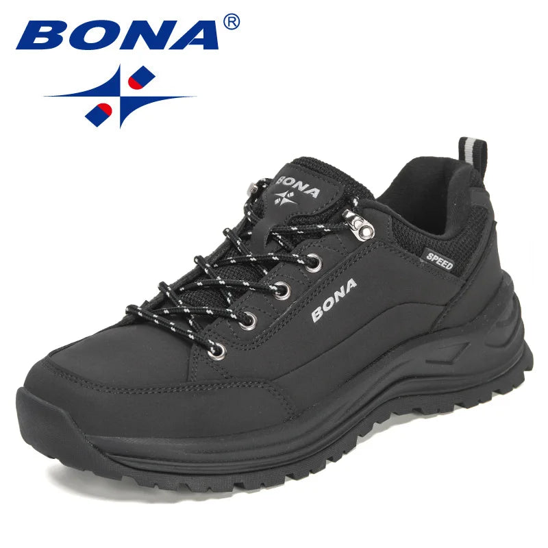 BONA 2022 New Designers Hiking Shoes Wear-resistant Outdoor Sports Shoes Men Brathable Lace-Up Climbing Trekking Footwear Man