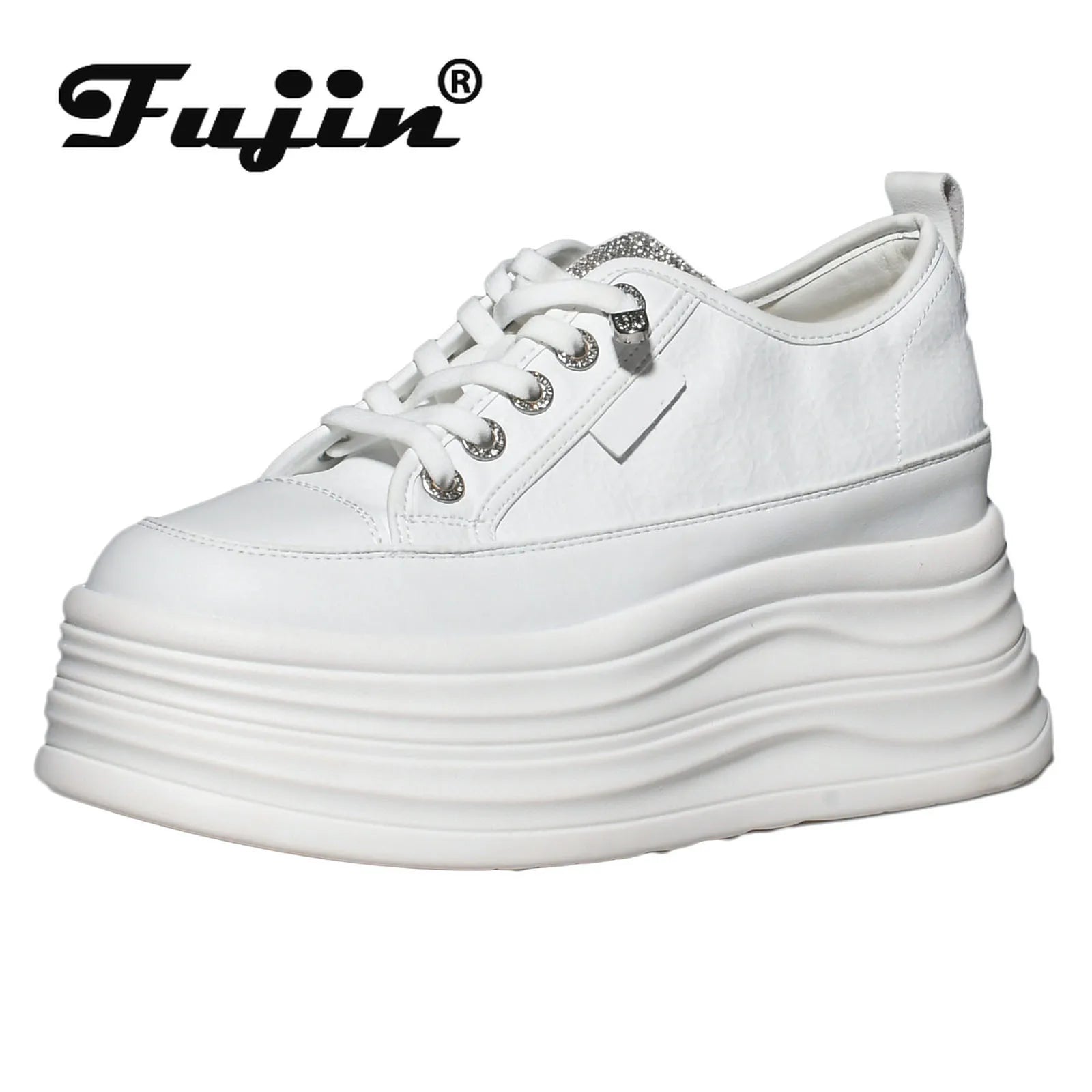 Fujin Wedge Heel Sneakers Shoes Comfy Casual Shoes Female 9cm High Quality Microfiber Leather White Platform Sneakers for Women