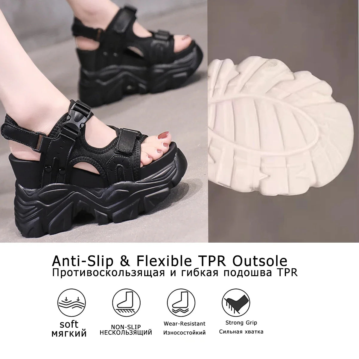 Fujin 10.5CM Women's Sandals Comfort Shoes Slippers Fashion Shoes Women Summer Open Toe Platform Wedge Super High Hidden Heels