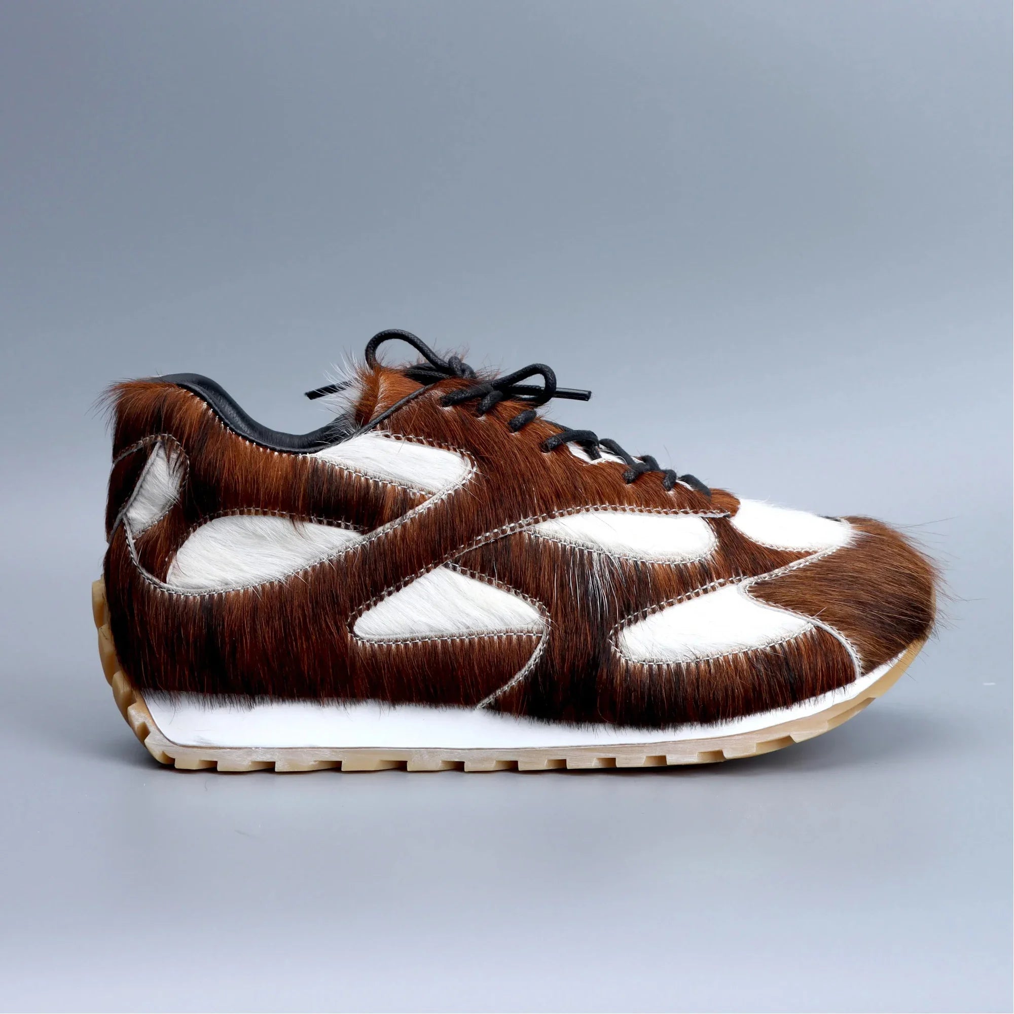 Luxury Athletic Low-top Natural Calf Hair Prints Sneakers with Leather Lined Lace Up Designer Casual Shoes Fashion Footwear