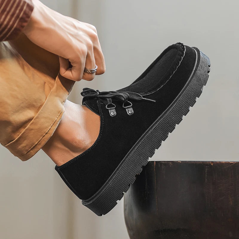 STRONGSHEN Men Casual Shoes Suede Leather Board Shoes Men Retro Thick Soled Suede Shoes Man Zapatos Para Hombre Calzado Hombre