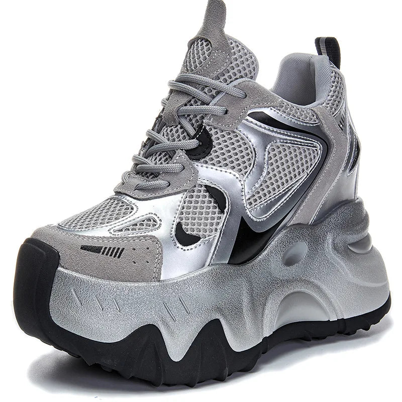 Fujin 12cm Air Mesh Microfiber Synthetic Chunky Sneakers Spring Shoes Leather Ankle Booties Women Vulcanize Boots Autumn