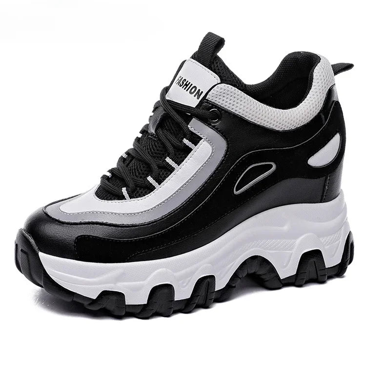 Fujin 9cm Genuine Leather Platform Wedge Hidden Heel Women Casual Shoes Chunky Sneakers Fashion Winter Warm Sneakers Boot