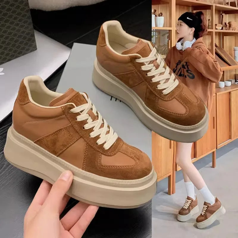 Fujin 8cm Microfiber Leather Women Fashion Sneakers Platform WedgeAutumn Spring Hidden Heels New Booties Vulcanize Shoes
