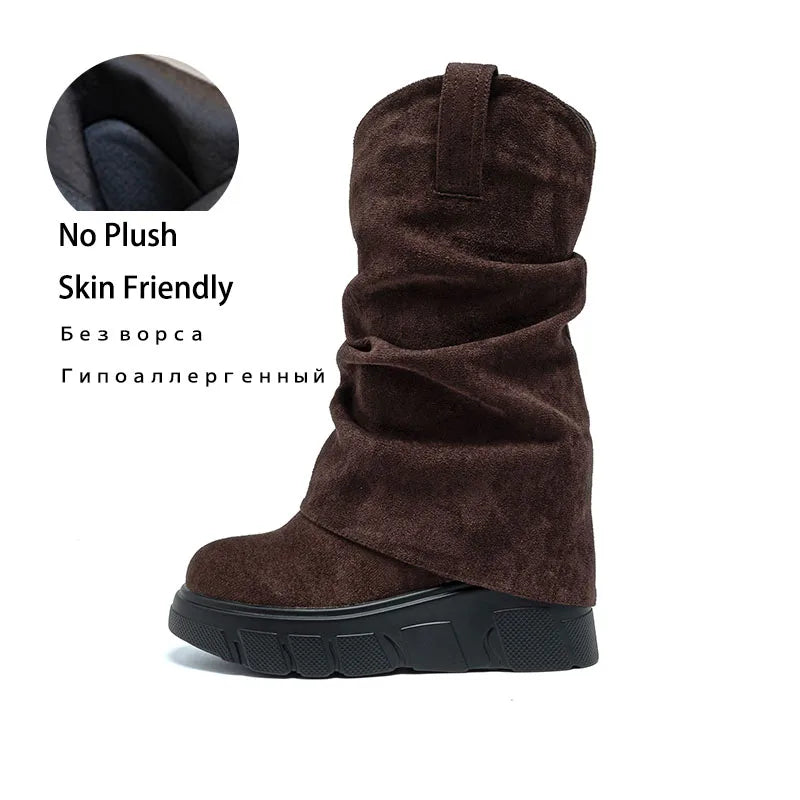 fujin 10cm heel knee high boots for women platform boots ankle spring autumn winter wedge comfy comfortable boots Ankle Booties