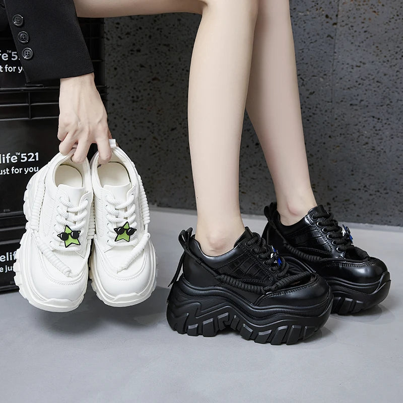 AUTUSPIN New Stylish Women Sneakers Leisure Shoes 2025 Spring Autumn Fashion Leather Thick Bottom Chunky Comfortable Sneaker