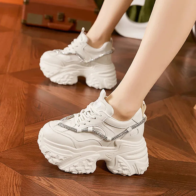 Fujin 10cm Microfiber Leather Women Casual Spring Autumn Thick Platform Wedge Women Fashion Sneakers Chunky Shoes Skateboard