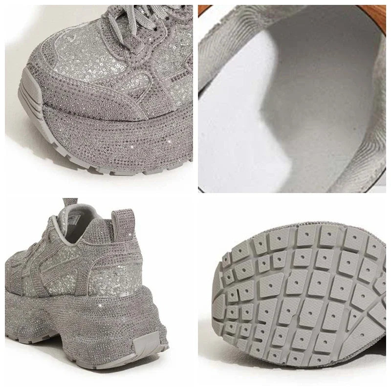 Fujin 8cm Air Mesh Synthetic Platform Wedge Casual Autumn Chunky Sneaker Bling Bling Leather Comfy High Brand Spring Shoes