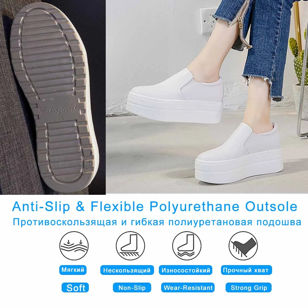 Fujin 8cm Genuine Leather Shoes Platform Wedge Flats Sneakers Women Autumn Fashion Pumps Boots Ankle Spring Vulcanize