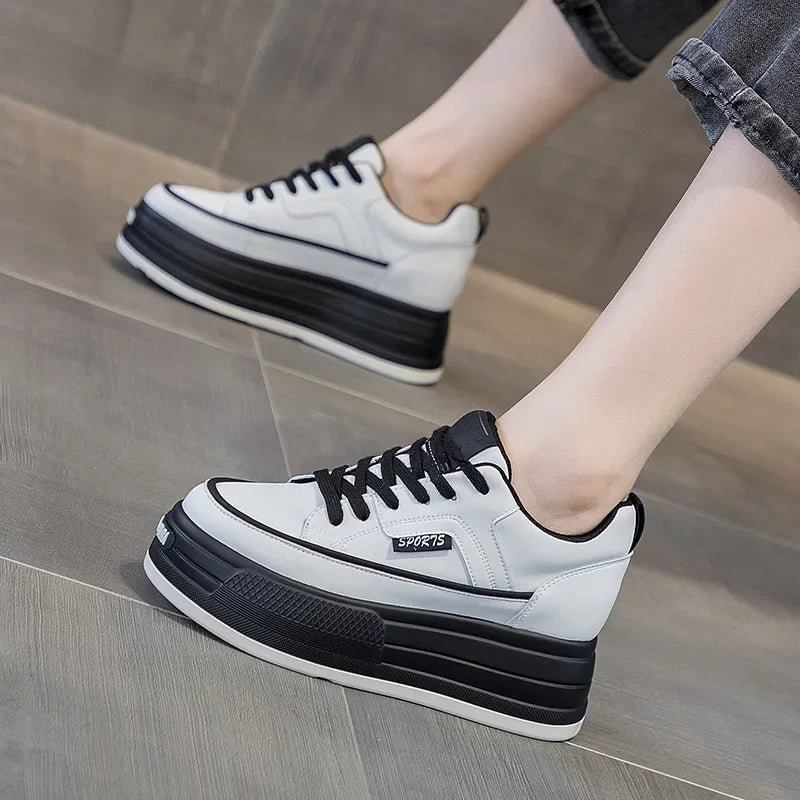 Fujin 7cm Genuine Leather Platform Wedge Sneakers Women Shoes Leather Heel Pumps Boots Women Spring Autumn Summer board Shoes