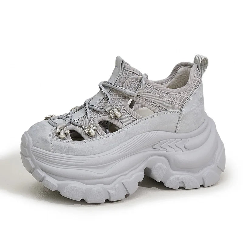 Fujin 9cm Air Mesh Microfiber Leather Comfy Booties Chunky Sneaker Ankle Boots Platform High Brand Fashion Summer Shoes Women