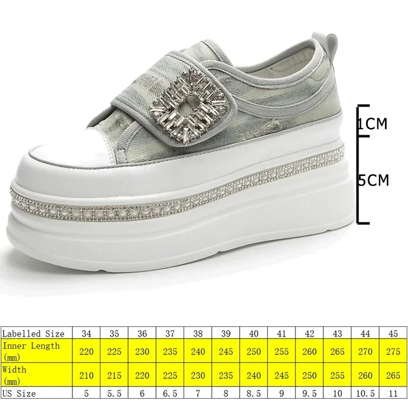 Fujin 6cm Denim Platform Wedge Genuine Leather Casual Spring Summer Autumn Comfy High Brand Chunky Sneakers Hidden Heels Shoes