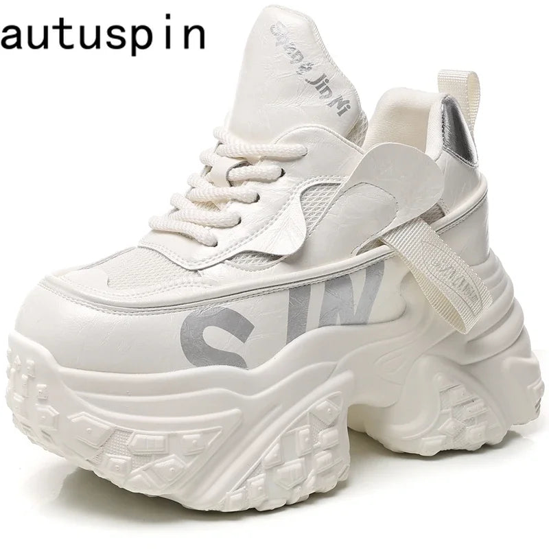 AUTUSPIN Winter Comfy Women Vulcanize Shoes Korean Style Fashion Platform Internal Heighten Leisure Sneakers Microfiber Leather