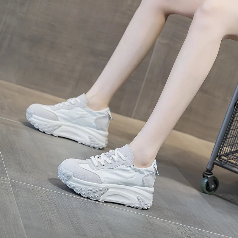 Fujin 7cm Denim Cloth Suede Genuine Leather Platform Wedge Flats Comfy Booties Breathable Women Chunky Sneaker Summer Shoes