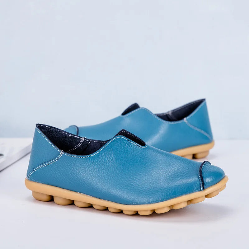 WOIZGIC Genuine Leather Flats Loafers for Women's Female Ladies Comfortable Slip-On Shoes Classic Style colorful soft