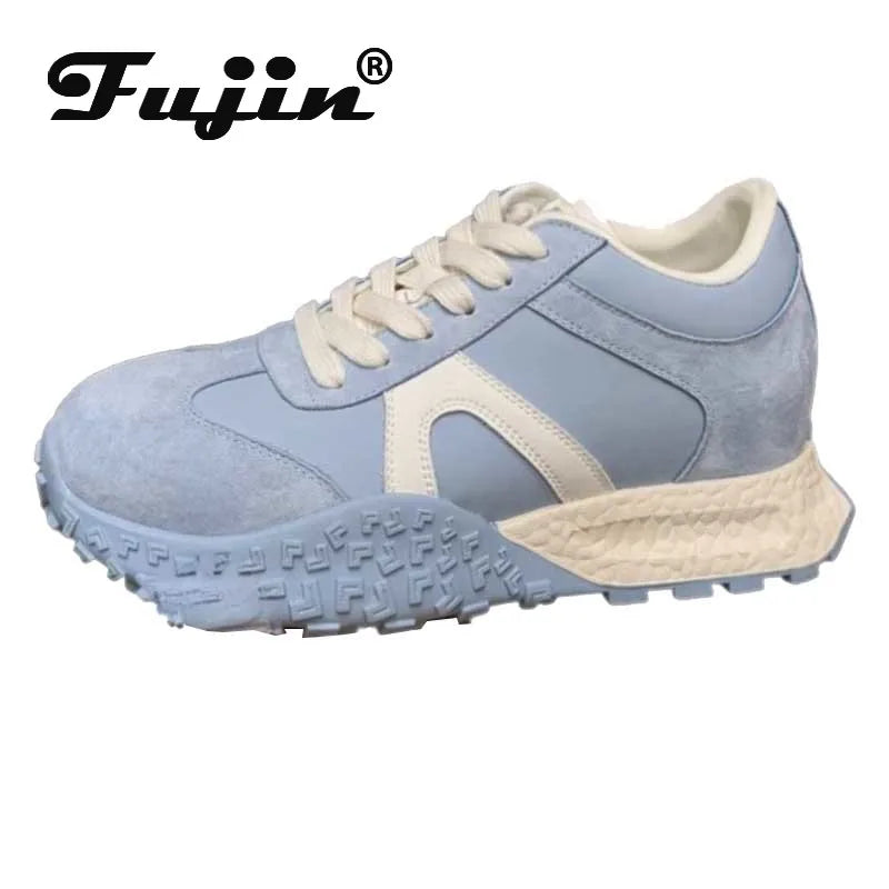 Fujin 7cm New Air Mesh Microfiber Suede Leather Flats Platform Wedge Shoes Spring Autumn Chunky Sneaker Fashion Women Vulcanize