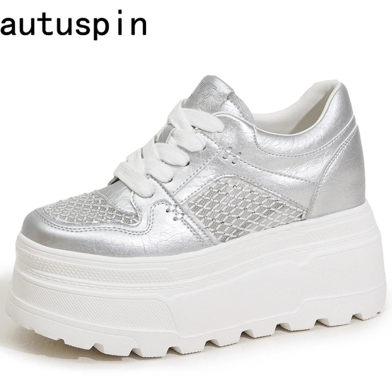 AUTUSPIN Summer Splicing Women's Shoes Breathable Air Mesh Sneakers Outdoor Leisure Female High Platform Sports Shoes Woman