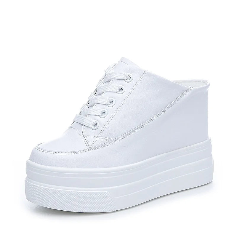 Fujin 11cm Platform Wedge Women Shoes Mules Genuine Leather Hidden Heel Women Summer Shoes Slides Sandals Slippers Spring Autumn